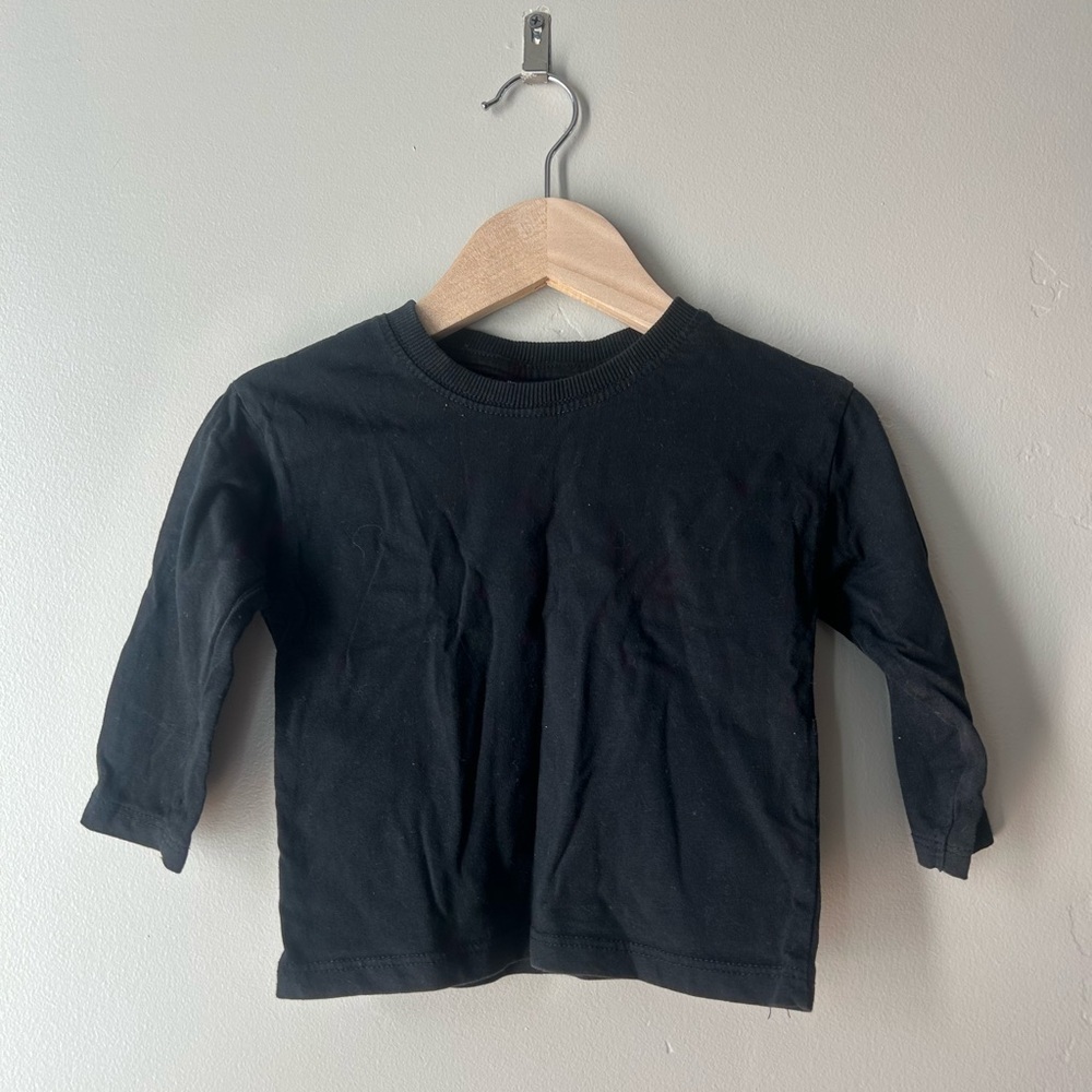 Zara Baby Black Long Sleeve Tee Minimalist Basic Cotton Top 9-12M Scandi